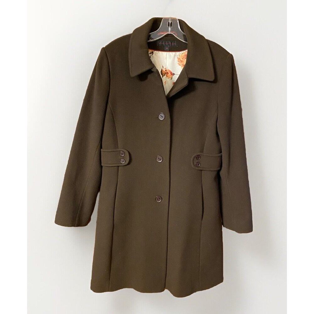 Via Spiga Womens Size 14 Marone Brown Wool Cashmere Blend Pea Coat three Button